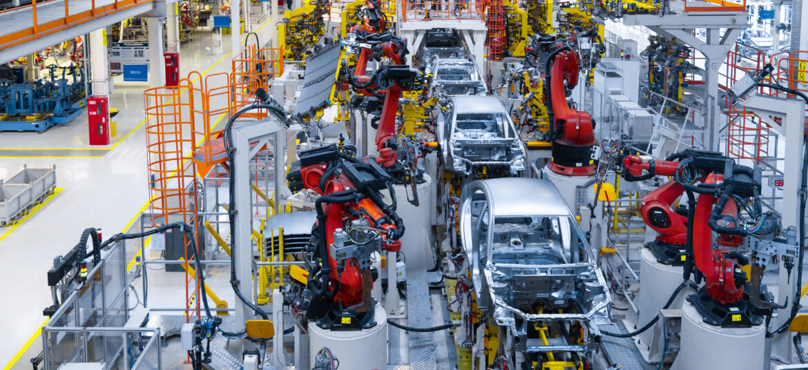 Assembly line in auto manufacturing facility