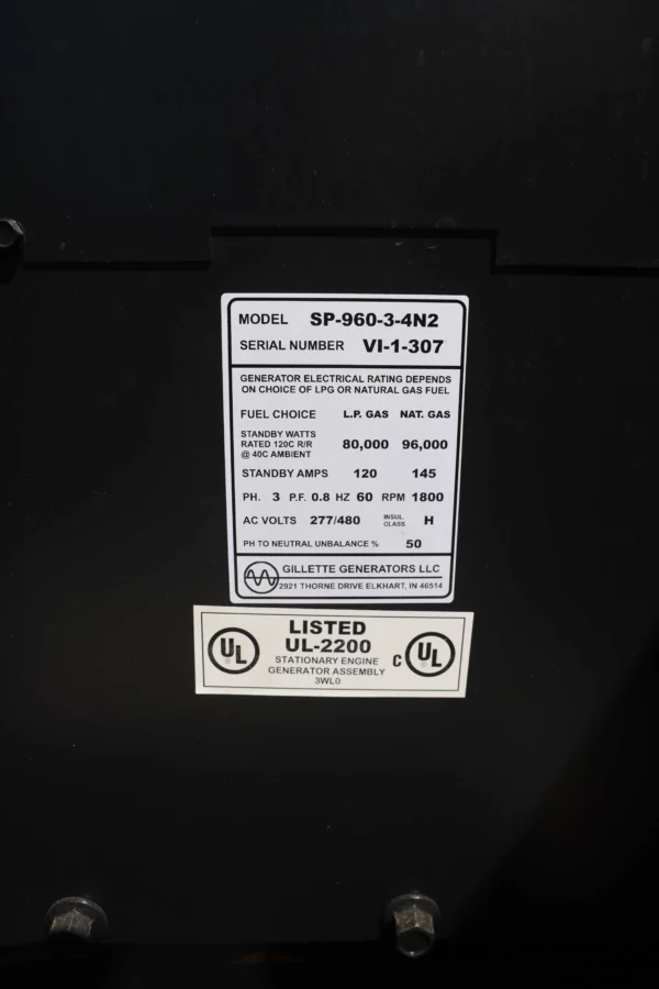 Gillette SP-960-3-4N2 95kw/80kw Natural Gas/LP