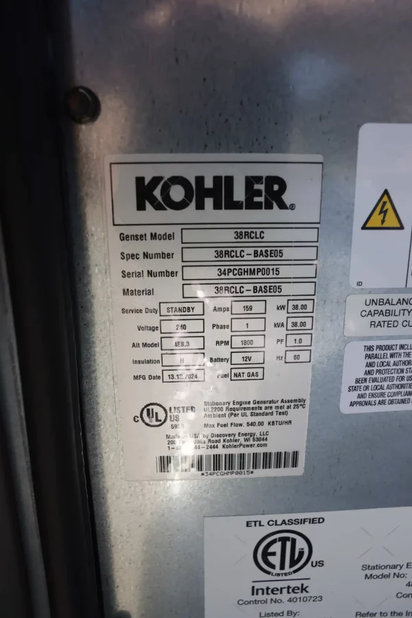 Kohler 38RCLC 38kw Natural Gas/LP