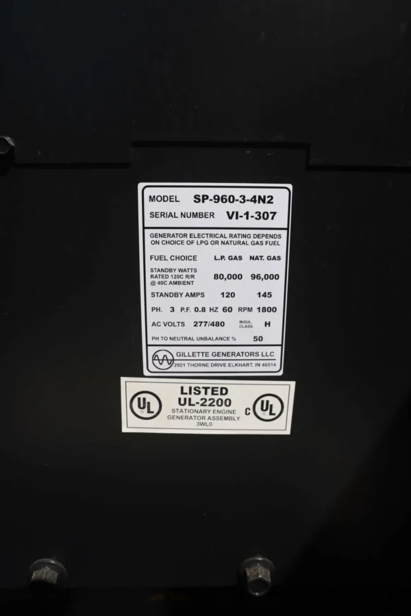 Gillette SP-960-3-4N2 95kw/80kw Natural Gas/LP - Image 5